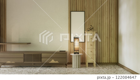 Nihon room design interior with door paper and cabinet shelf wall. 3D rendering Nihon room design interior with door paper and cabinet shelf wall. 3D rendering 122084647