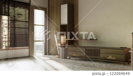 Nihon room design interior with door paper and cabinet shelf wall. 3D rendering Nihon room design interior with door paper and cabinet shelf wall. 3D rendering 122084649