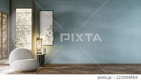 blue wall Living Room Interior Design have mini sofa modern and decoration. 3D rendering blue wall Living Room Interior Design have mini sofa modern and decoration. 3D rendering 122084668