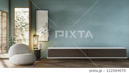 blue wall Living Room Interior Design have mini sofa modern and decoration. 3D rendering blue wall Living Room Interior Design have mini sofa modern and decoration. 3D rendering 122084670