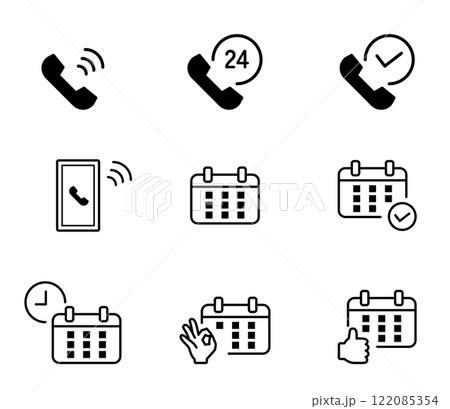電話やカレンダーの予約に関するアイコンイラスト　ベクター 122085354