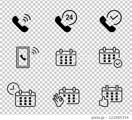 電話やカレンダーの予約に関するアイコンイラスト　ベクター 122085354