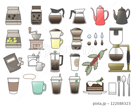 イラストセット【コーヒー色々】 休息時間 ひと休み リラックス イラストセット【コーヒー色々】 休息時間 ひと休み リラックス 122086323