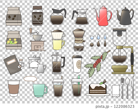 イラストセット【コーヒー色々】 休息時間 ひと休み リラックス イラストセット【コーヒー色々】 休息時間 ひと休み リラックス 122086323