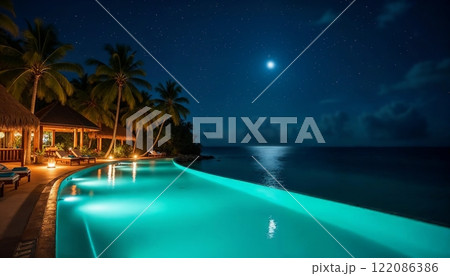 夜のリゾート・ラグジュアリーなナイトプール【Generative AI】 122086386