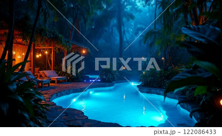 トロピカルリゾートのナイトプール【Generative AI】 122086433
