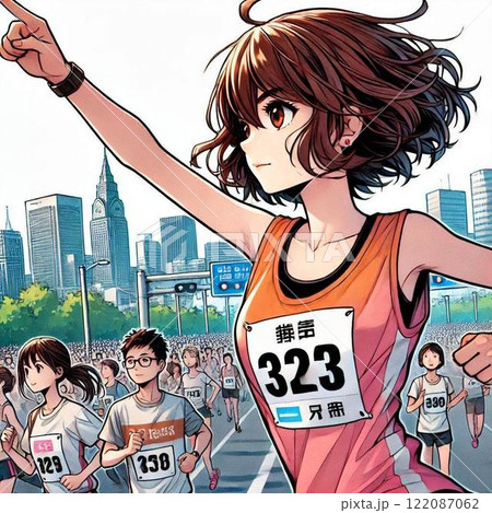 マラソン大会に参加した女性 122087062