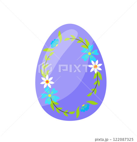colorful purple Easter egg, with green leaves, and flowers. hand drawn. vector 122087325