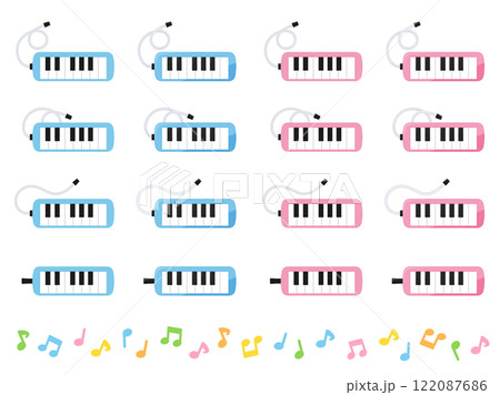 かわいい鍵盤ハーモニカのイラスト素材セット 122087686