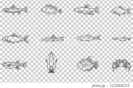 Spring fish icon set line drawing simple design black Spring fish icon set line drawing simple design black 122088155