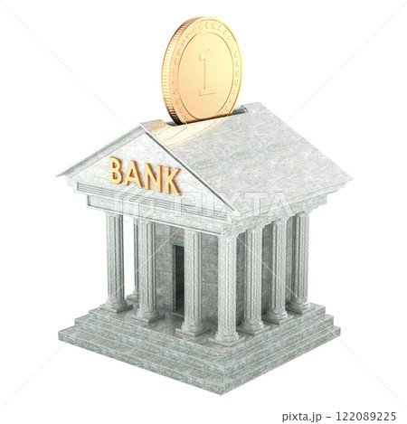 Bank Building as Piggy Bank, 3D rendering Bank Building as Piggy Bank, 3D rendering 122089225