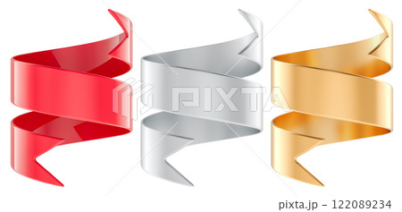 Ribbons, red, silver and golden colors. Set of...のイラスト素材 [122089234 ...