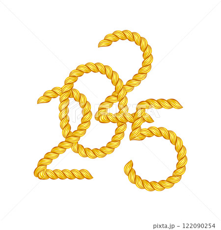 2025 gold twisted rope number. Thin cord realistic text 122090254