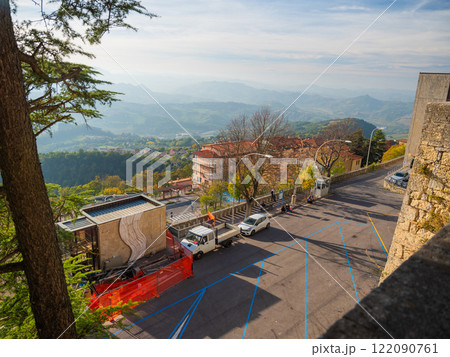Republic of San Marino. ancient fortress on the mountain Republic of San Marino. ancient fortress on the mountain 122090761
