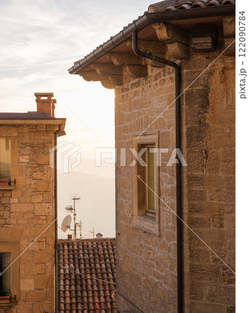 Republic of San Marino. ancient fortress on the mountain Republic of San Marino. ancient fortress on the mountain 122090784