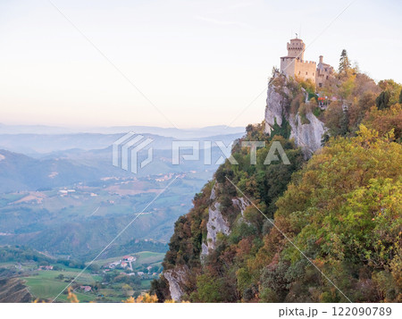 Republic of San Marino. ancient fortress on the mountain Republic of San Marino. ancient fortress on the mountain 122090789