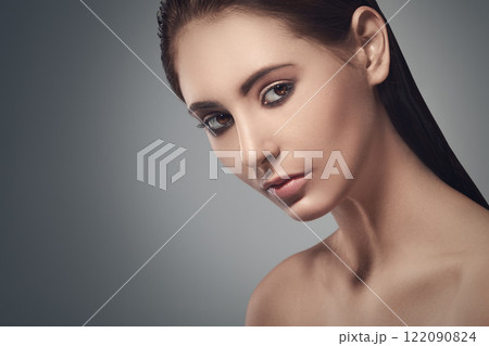 Portrait of beautiful brunette with wet hair Portrait of beautiful brunette with wet hair 122090824