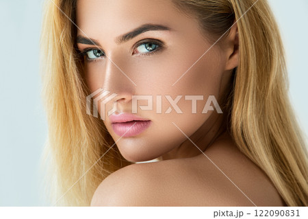 Portrait of beautiful blonde girl with beautiful eyes 122090831