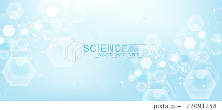 Modern health care abstract background with lines, dots and hexagons. Medical innovation banner template concept. Vector illustration. Modern health care abstract background with lines, dots and hexagons. Medical innovation banner template concept. Vector illustration. 122091258