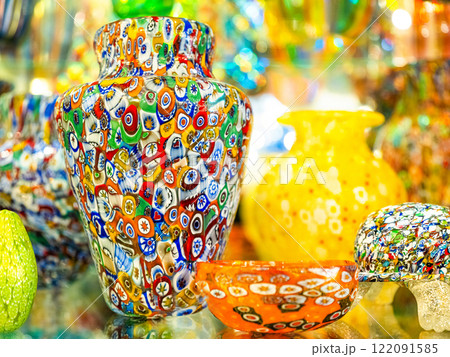 view Murano island in north lagoon and glassware factories on Venice. 122091585