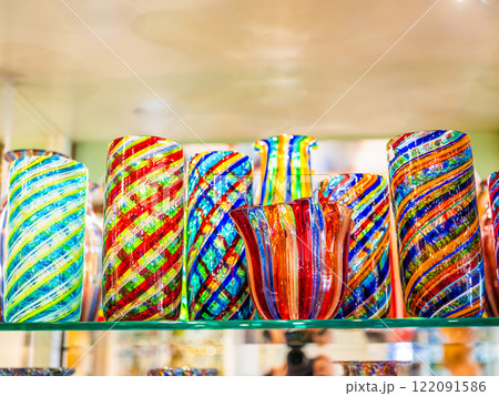 view Murano island in north lagoon and glassware factories on Venice. 122091586