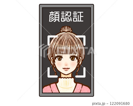 顔認証する大人女性の画面のイラスト素材3 122091680