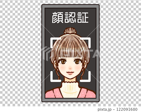 顔認証する大人女性の画面のイラスト素材3 122091680