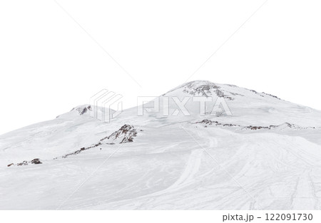 Panorama of winter mountains covered in snow isolated on white background 122091730