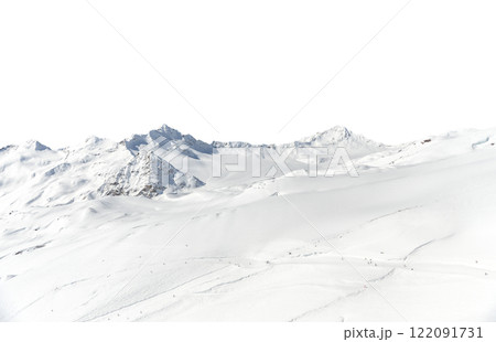 Panorama of winter mountains covered in snow isolated on white background 122091731