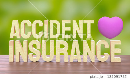 The Accident insurance wood and pink heart 3d rendering image. 122091785