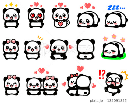 かわいいパンダのポーズイラスト素材セット2 122091835