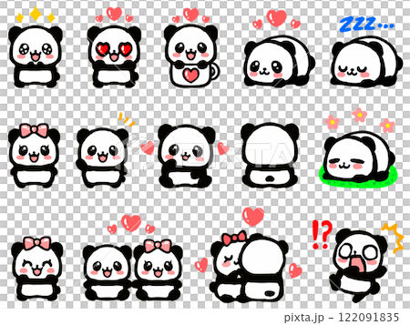 可愛的熊貓姿勢插畫素材集2 122091835