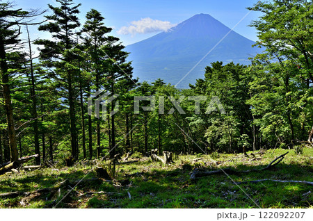 御坂山地の金山山頂から望む夏の富士山 御坂山地の金山山頂から望む夏の富士山 122092207