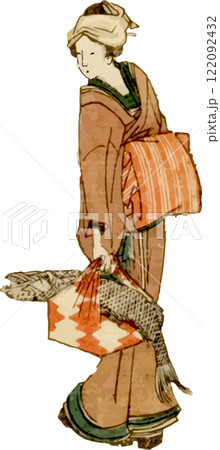 正月用の新巻鮭を買う女性 122092432