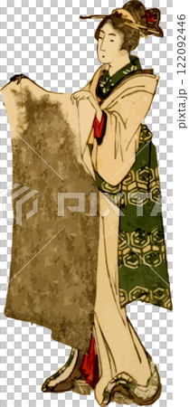 一名婦女正在攤開手巾 122092446