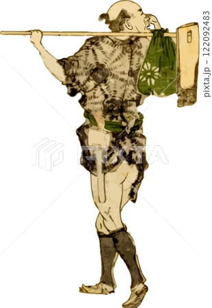 鍬を担ぐ農家のおじさん 122092483