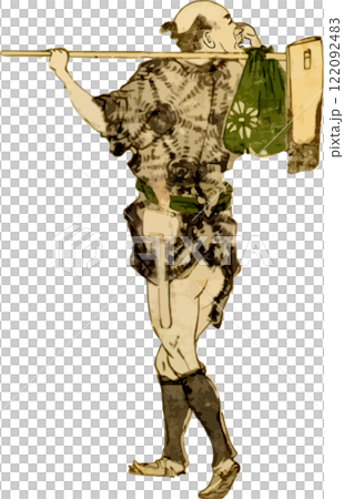 鍬を担ぐ農家のおじさん 122092483