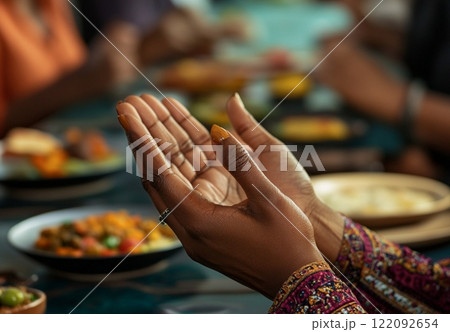 Grateful Hands Folded in Prayer Before a Meal, Thanksgiving food hope calm faith peace woman photo Grateful Hands Folded in Prayer Before a Meal, Thanksgiving food hope calm faith peace woman photo 122092654
