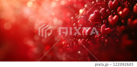Romantic Red Hearts Background, Valentine's Day Design, Shiny Sparkling Love Hearts, Festive Red 122092685