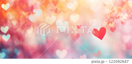 Romantic Pastel Hearts Bokeh Background, Valentine's Day, Love, Soft, Tender, Sweet, Dreamy, 122092687