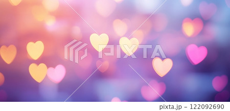 Romantic Pink and Yellow Heart Bokeh Background Valentines Day love blur soft card sweet shiny happy 122092690