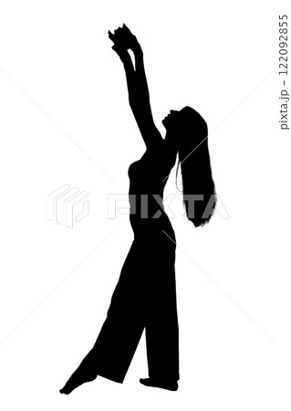 A silhouette of a woman dancing gracefully with arms raised high 122092855