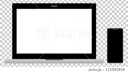 ノートパソコンとスマホのイラストイメージ シンプル グレー ブラック 122093839