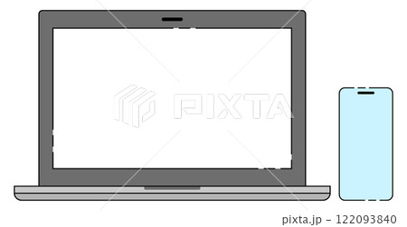 ノートパソコンとスマホのイラストイメージ シンプル グレー 破線 ノートパソコンとスマホのイラストイメージ シンプル グレー 破線 122093840