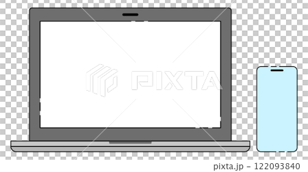 ノートパソコンとスマホのイラストイメージ シンプル グレー 破線 ノートパソコンとスマホのイラストイメージ シンプル グレー 破線 122093840