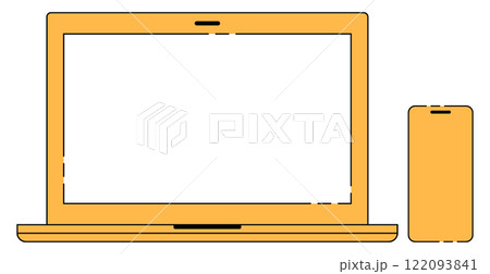ノートパソコンとスマホのイラストイメージ シンプル オレンジ 破線 ノートパソコンとスマホのイラストイメージ シンプル オレンジ 破線 122093841