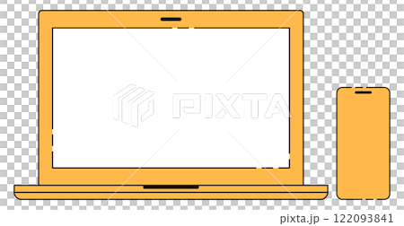 ノートパソコンとスマホのイラストイメージ シンプル オレンジ 破線 ノートパソコンとスマホのイラストイメージ シンプル オレンジ 破線 122093841
