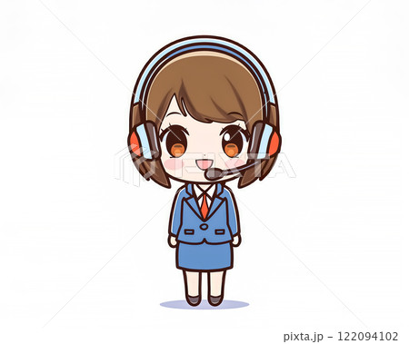 ちびキャラ　オペレーターの女性のイメージ素材 122094102