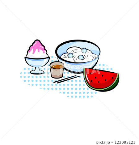 納涼・スイカ・ソーメン・かき氷｜使える季節行事素材シリーズ(夏)｜ポップなワンポイントイラスト 122095123