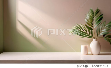 ライフスタイル　ボタニカル　植物　部屋　葉　光　フレーム　背景　壁紙 122095303